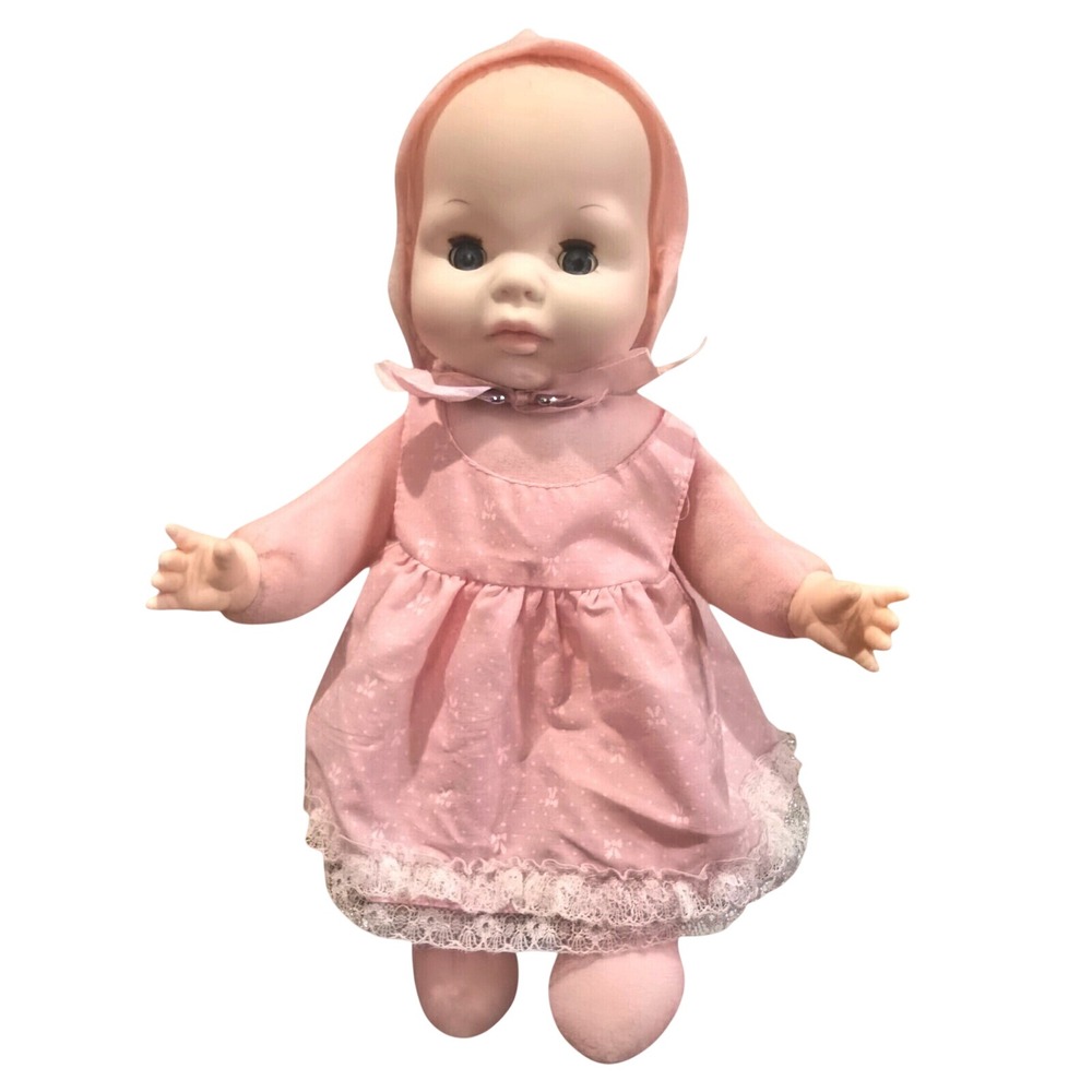 Vintage 1984 Eegee Goldberger Baby Doll 11.5" Sleep Eyes Pink Dress Hong Kong